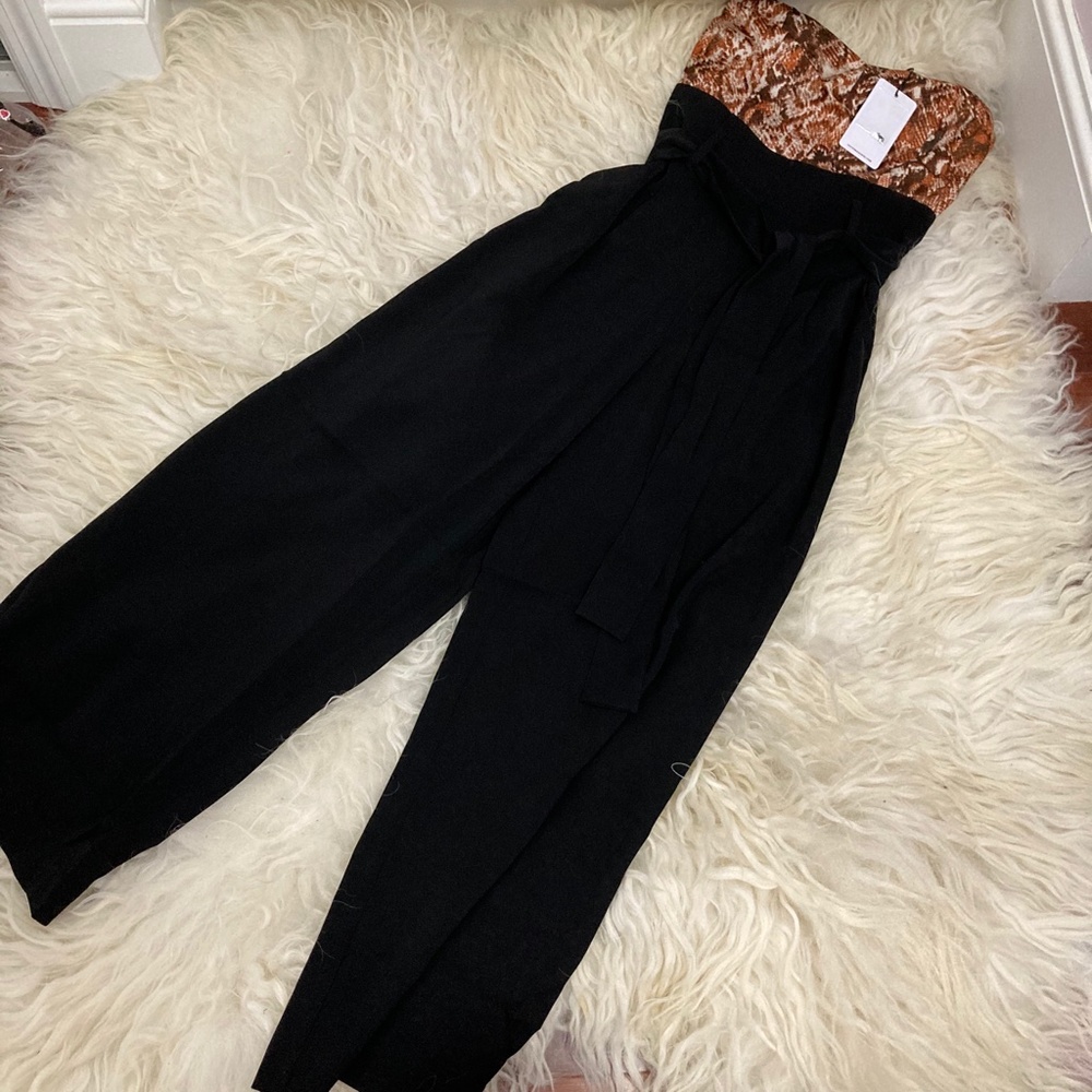 J.O.A. Strapless Jumpsuit In Rust Snake - Picture 4 of 11